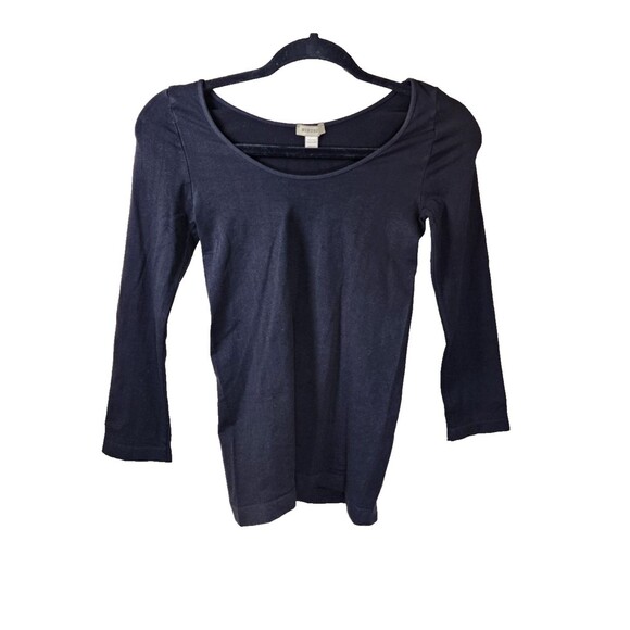 NIKIBIKI XS Black Seamless Stretch Knit 3/4 Sleeve Top Scoop Neck Basic Layer - Picture 1 of 3